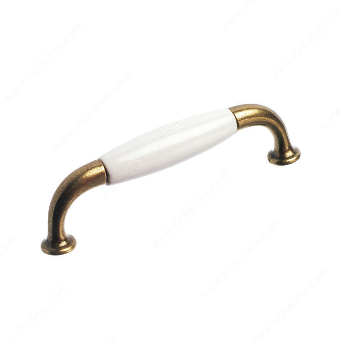 Richelieu Hardware BP9700BB30 Classic Metal & Ceramic Handle Pull - 9700 in Burnished Brass , White