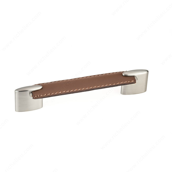 Richelieu Hardware 74511612819545 Contemporary Metal & Leather Handle Pull - 745 in Brushed Nickel , Brown Leather