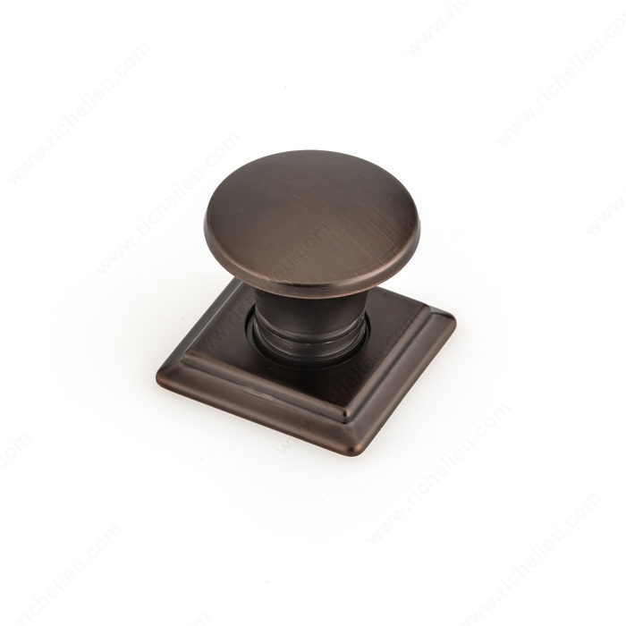 Richelieu Hardware Bp46702Borb Contemporary Metal Round Knob With Square Backplate 32MM Brushed Oil Rubbed Bronze Finish