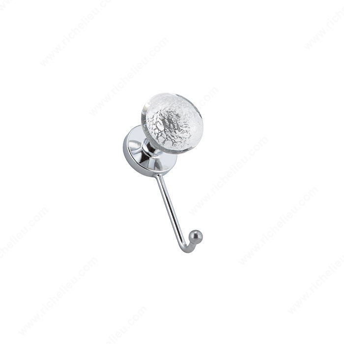 Richelieu Hardware 33010511140 Contemporary Metal & Murano Glass Hook 100X40MM Chrome & Frosted Clear Finish
