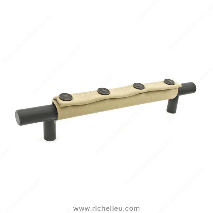 Richelieu Hardware 947416090040 Dressed Pulls in Fabric and Leather  -  9474 & 9432  - Almond; Matte Black