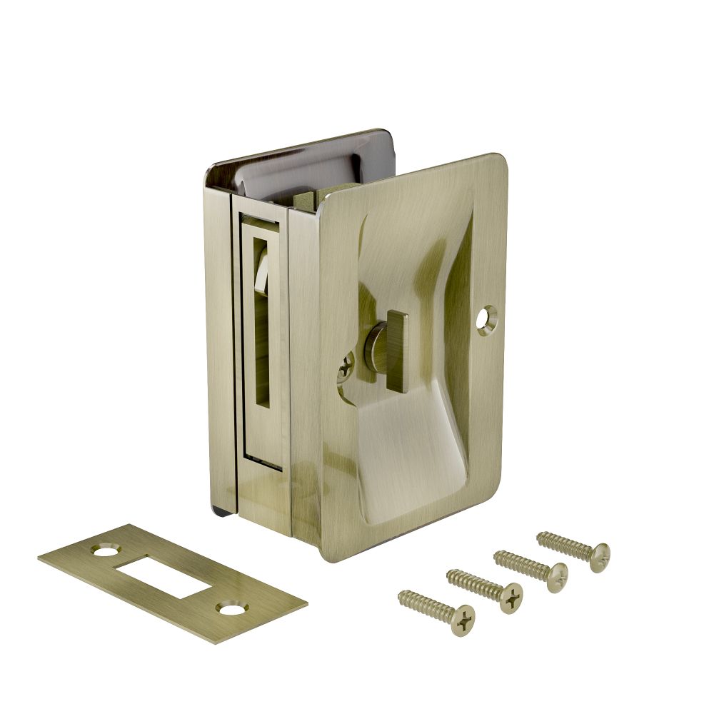 Richelieu Hardware 1701ABPSBC 3 1/4" Pocket Door Pull Privacy Rectangular in Antique Brass