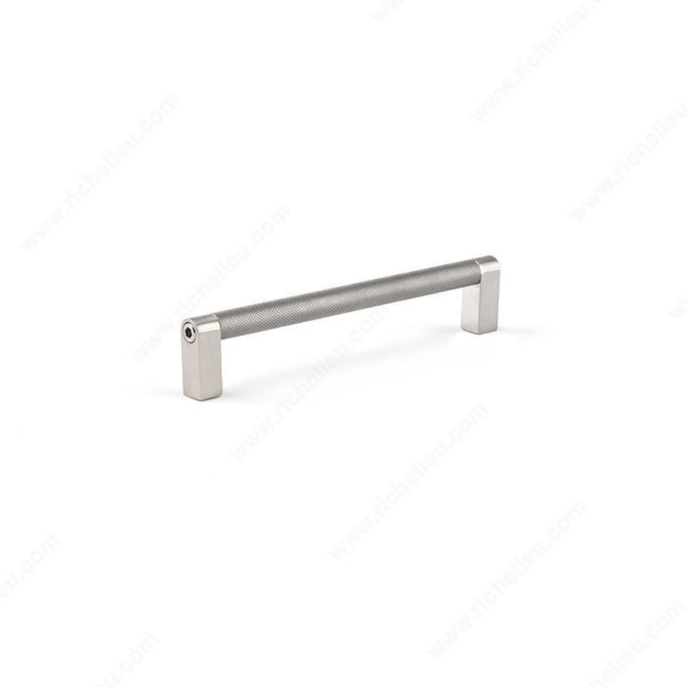 Richelieu MN2504Z160G115 Contemporary Stainless Steel and Metal Pull - MN2504Z in Brushed Nickel / Bright Satin Nickel / Knurled Stainless Steel