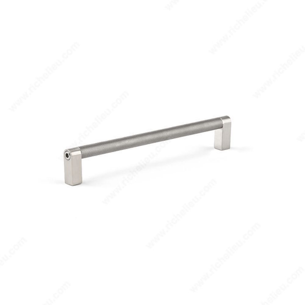 Richelieu MN2504Z192G115 Contemporary Stainless Steel and Metal Pull - MN2504Z in Brushed Nickel / Bright Satin Nickel / Knurled Stainless Steel