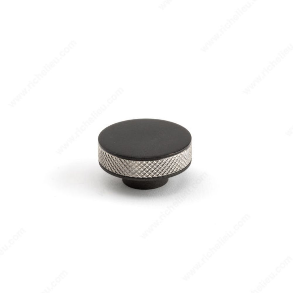 Richelieu PO458O40E221 Contemporary Brass and Stainless Steel Knob - PO458O in Verona Graphite / Matte Metalized Bronze / Knurled Stainless Steel