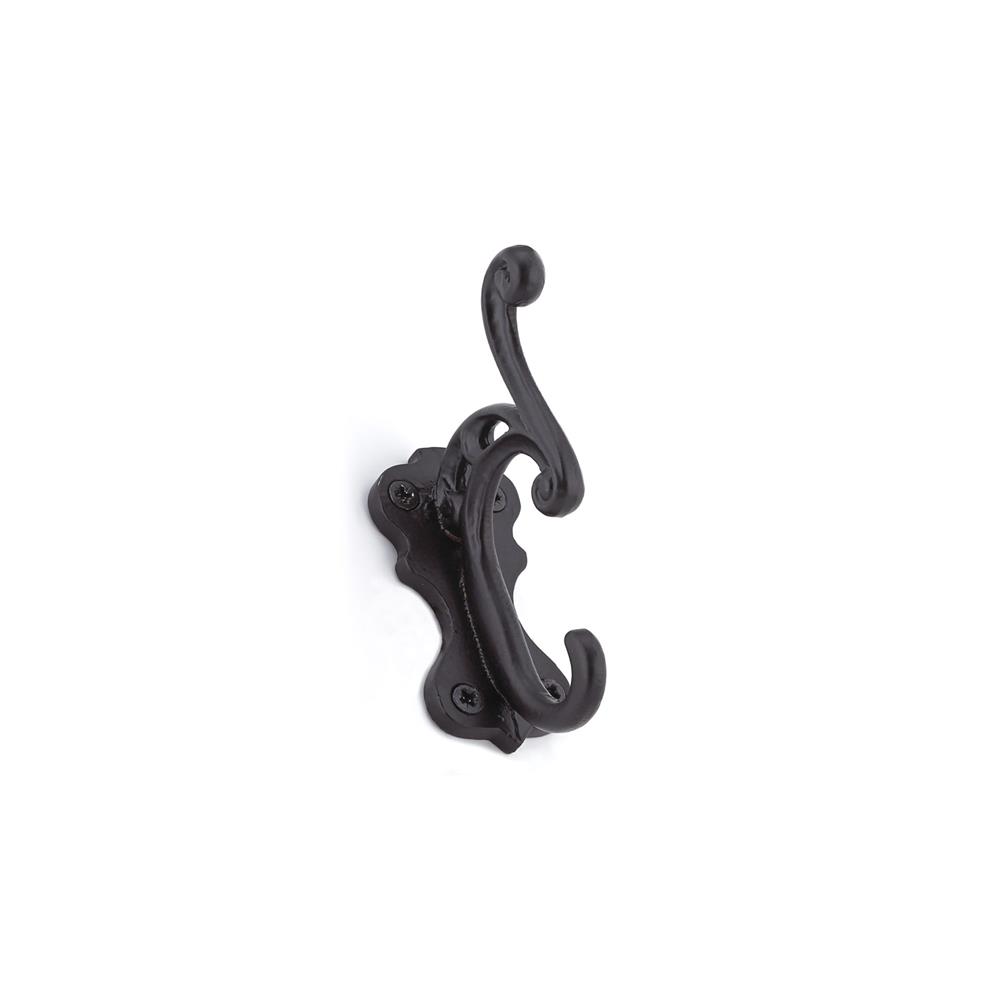 Richelieu Hardware T5604900 Classic Forged Iron Curved Double Hook 102MM X 35MM Black Finish