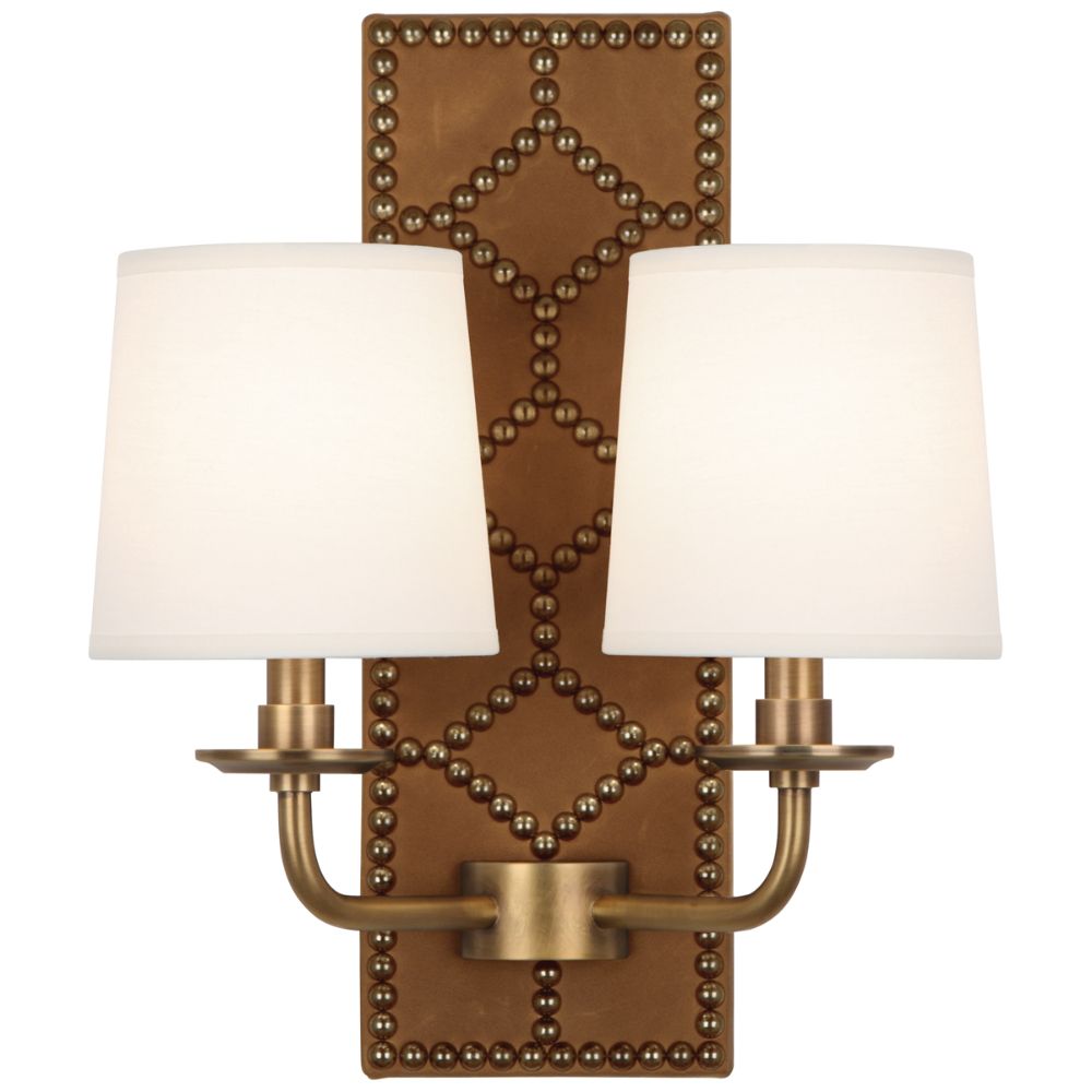 Robert Abbey 1030 Williamsburg Lightfoot Wall Sconce with Backplate Upholstered In English Ochre Leather With Nailhead Detail And Aged Brass Accents