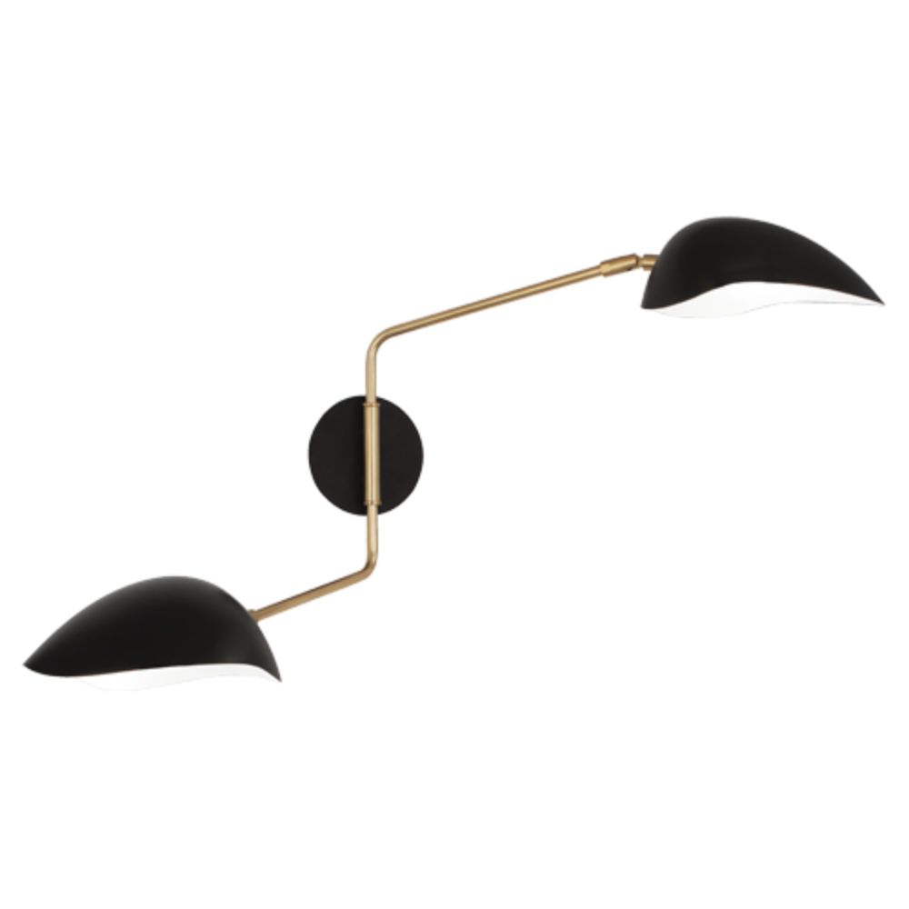 Robert Abbey 1528 Rico Espinet Racer Wall Sconce with Modern Brass Finish With Matte Black Adjustable Shades
