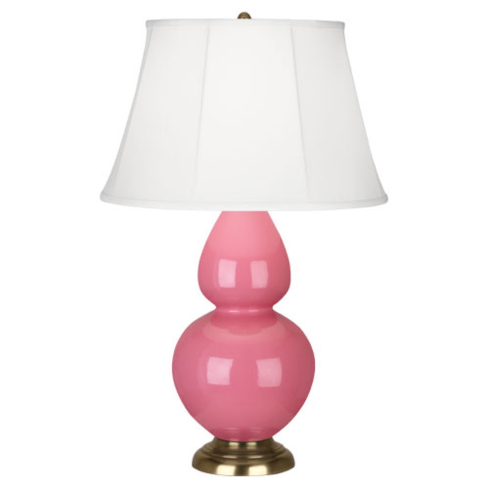 Robert Abbey 1607 Schiaparelli Pink Double Gourd Table Lamp with Schiaparelli Pink Glazed Ceramic With Antique Natural Brass Finished Accents