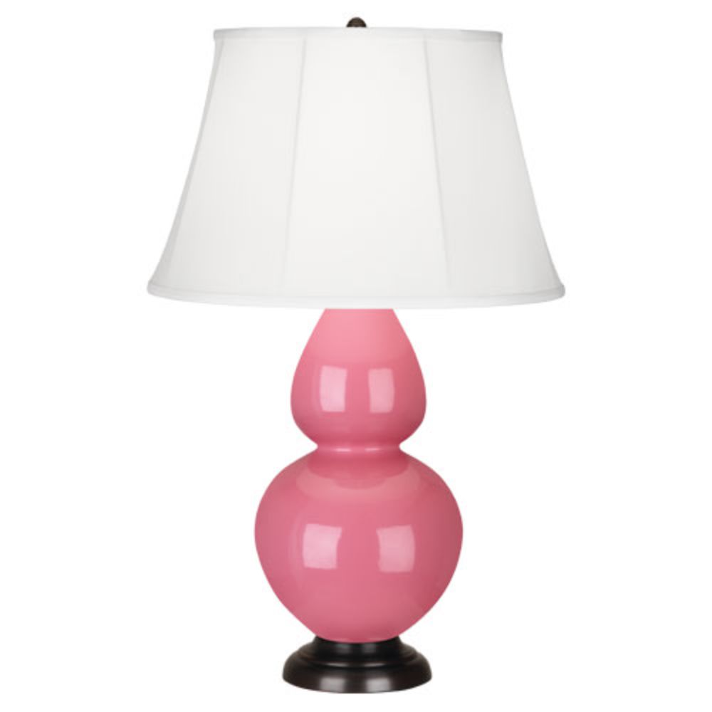Robert Abbey 1608 Schiaparelli Pink Double Gourd Table Lamp with Schiaparelli Pink Glazed Ceramic With Deep Patina Bronze Finished Accents