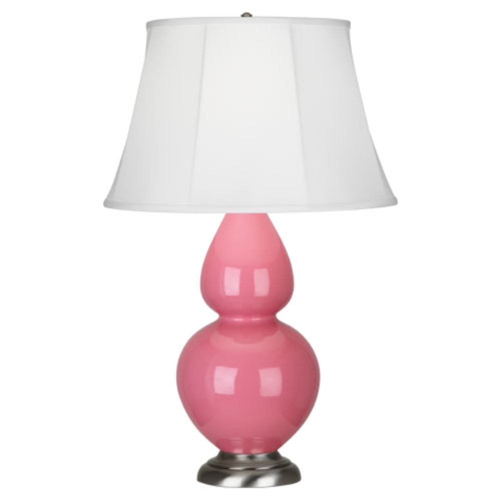 Robert Abbey 1609 Schiaparelli Pink Double Gourd Table Lamp with Schiaparelli Pink Glazed Ceramic With Antique Silver Finished Accents