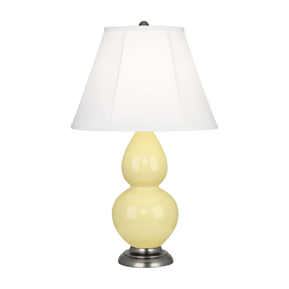 Robert Abbey 1616 Butter Small Double Gourd Accent Lamp with Butter Glazed Ceramic With Antique Silver Finished Accents