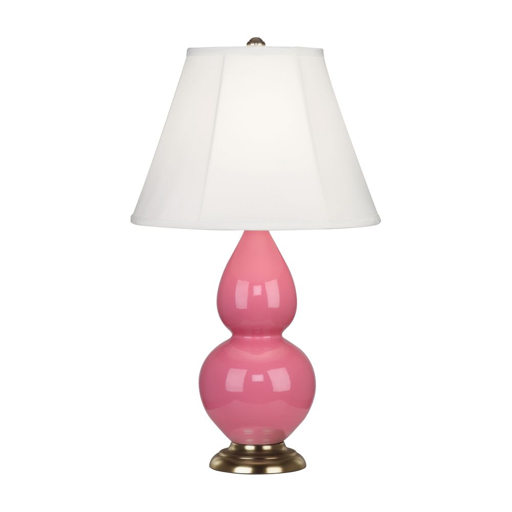 Robert Abbey 1617 Schiaparelli Pink Small Double Gourd Accent Lamp with Schiaparelli Pink Glazed Ceramic With Antique Natural Brass Finished Accents