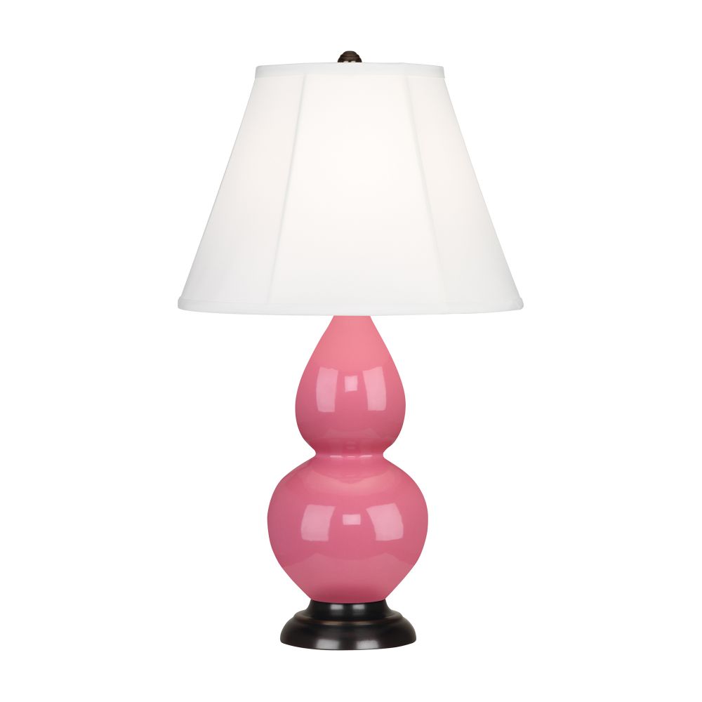 Robert Abbey 1618 Schiaparelli Pink Small Double Gourd Accent Lamp with Schiaparelli Pink Glazed Ceramic With Deep Patina Bronze Finished Accents