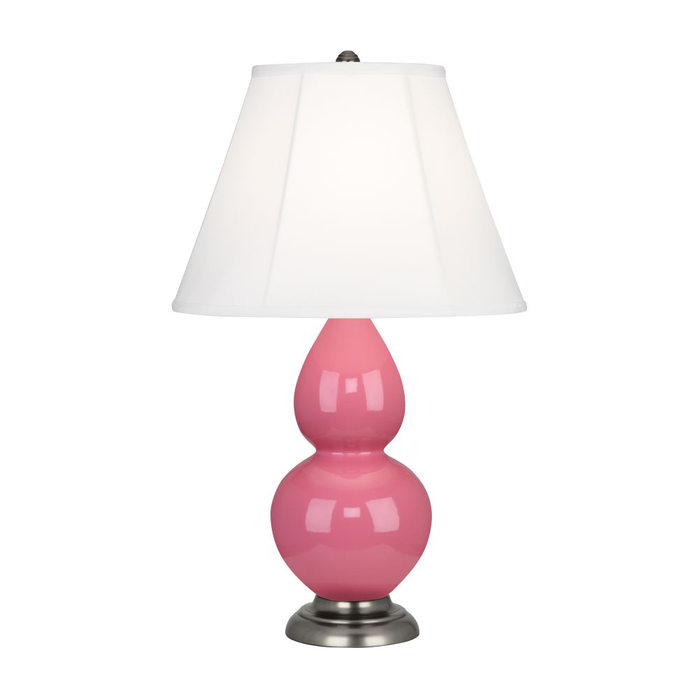 Robert Abbey 1619 Schiaparelli Pink Small Double Gourd Accent Lamp with Schiaparelli Pink Glazed Ceramic With Antique Silver Finished Accents