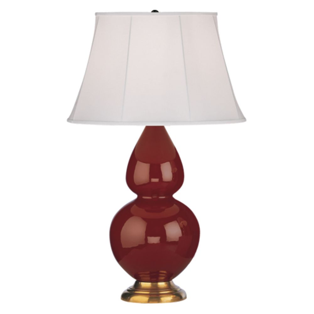 Robert Abbey 1667 Oxblood Double Gourd Table Lamp with Oxblood Glazed Ceramic With Antique Natural Brass Finished Accents
