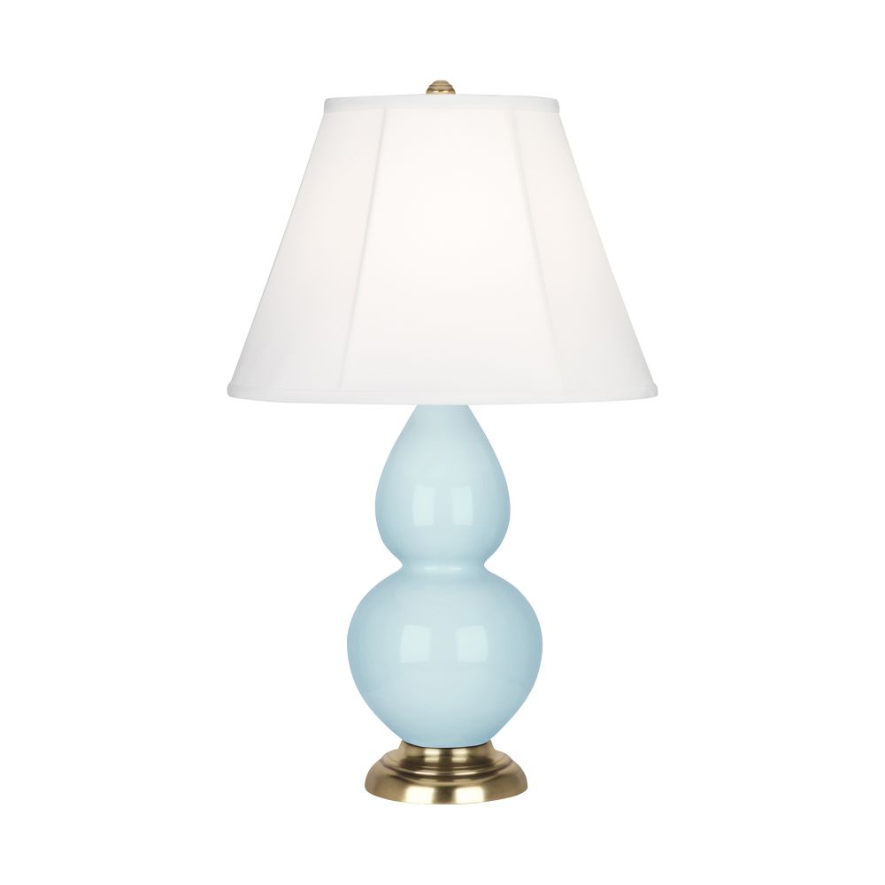 Robert Abbey 1689 Baby Blue Small Double Gourd Accent Lamp with Baby Blue Glazed Ceramic With Antique Natural Brass Finished Accents