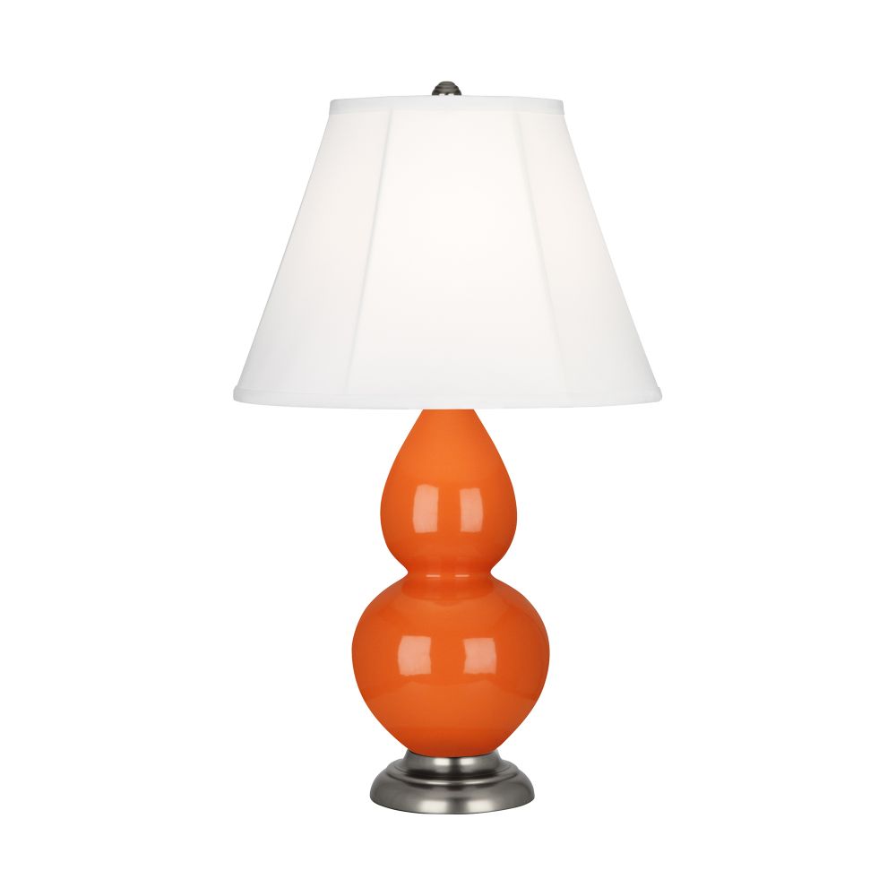 Robert Abbey 1695 Pumpkin Small Double Gourd Accent Lamp with Pumpkin Glazed Ceramic With Antique Silver Finished Accents