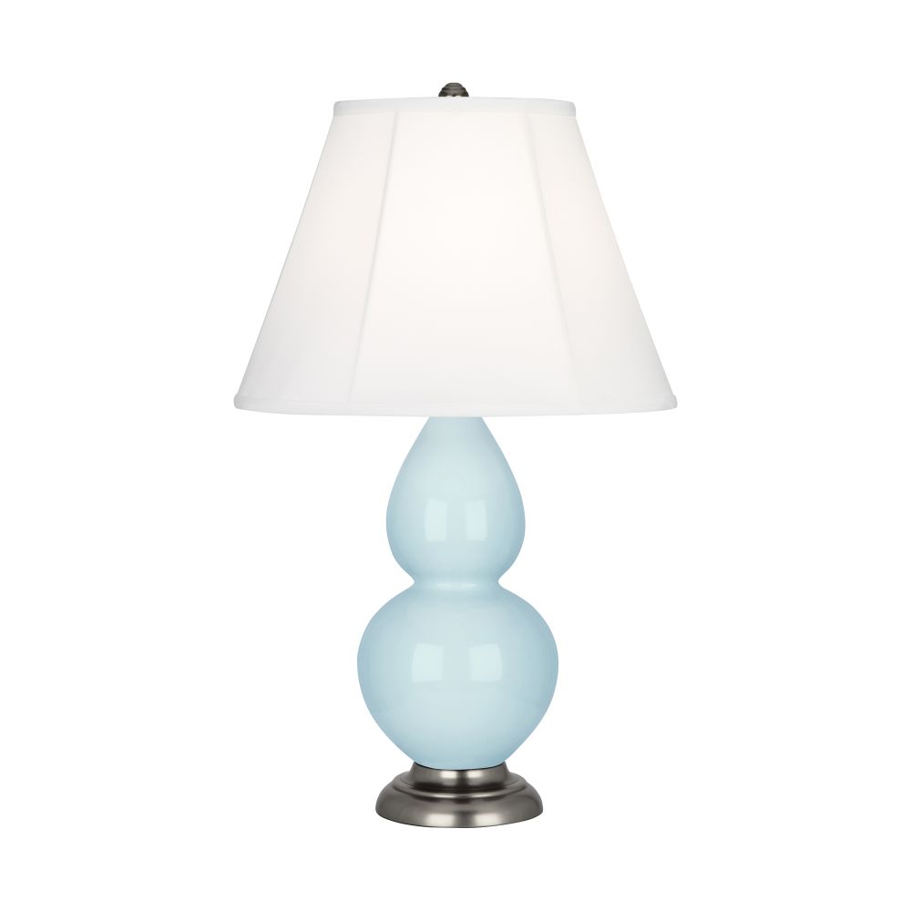 Robert Abbey 1696 Baby Blue Small Double Gourd Accent Lamp with Baby Blue Glazed Ceramic With Antique Silver Finished Accents