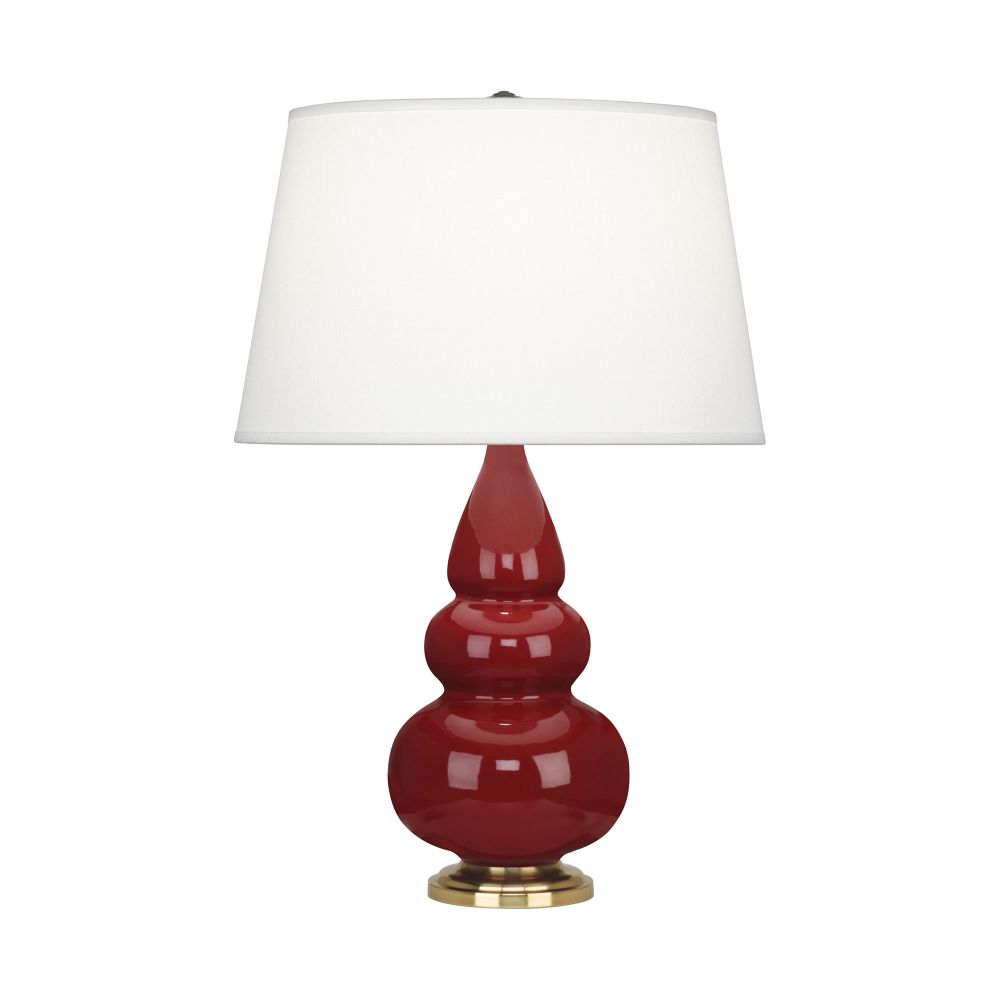 Robert Abbey 245X Oxblood Small Triple Gourd Accent Lamp with Oxblood Glazed Ceramic With Antique Natural Brass Finished Accents