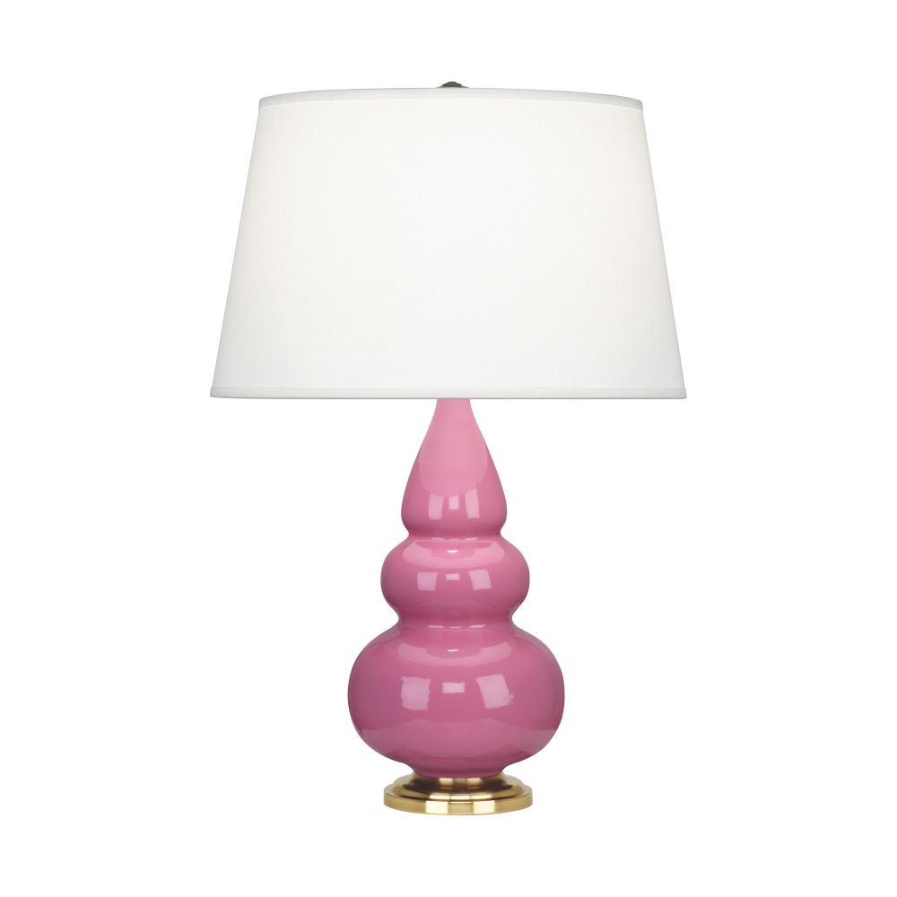 Robert Abbey 248X Schiaparelli Pink Small Triple Gourd Accent Lamp with Schiaparelli Pink Glazed Ceramic With Antique Natural Brass Finished Accents