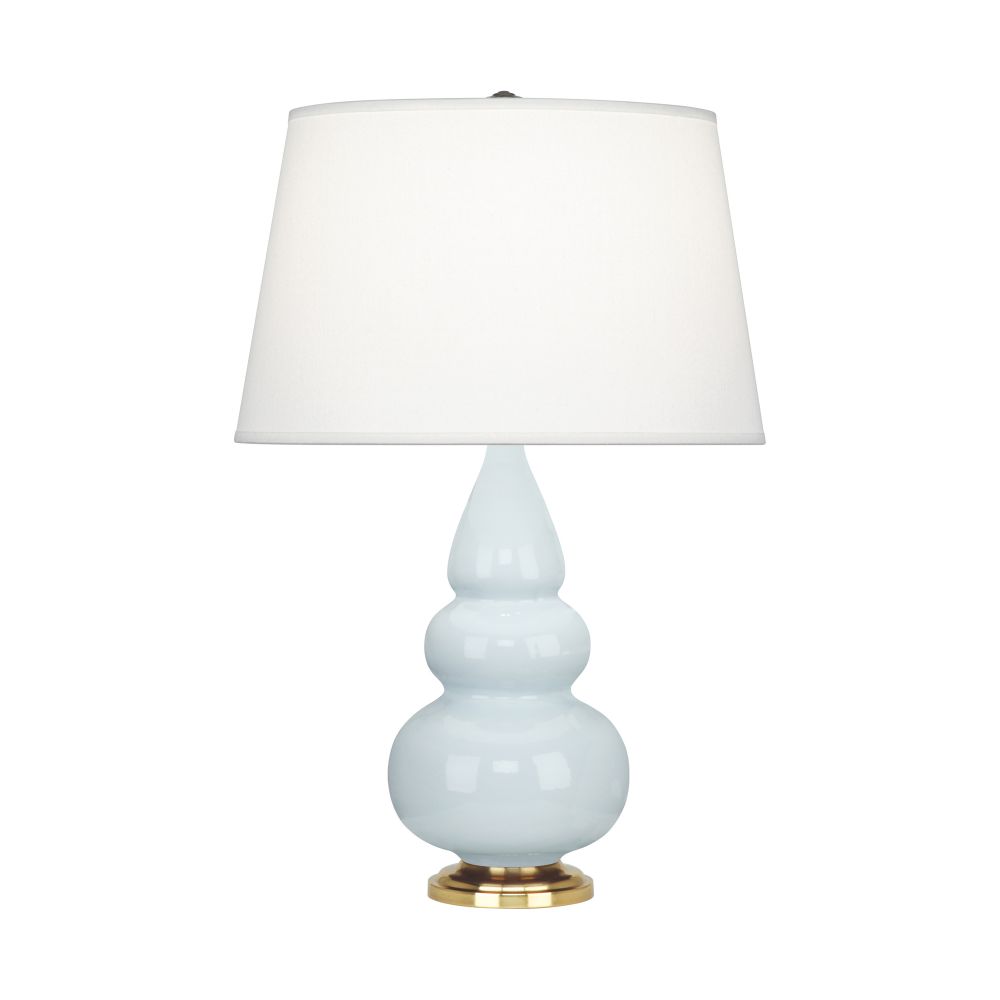 Robert Abbey 251X Baby Blue Small Triple Gourd Accent Lamp with Baby Blue Glazed Ceramic With Antique Natural Brass Finished Accents