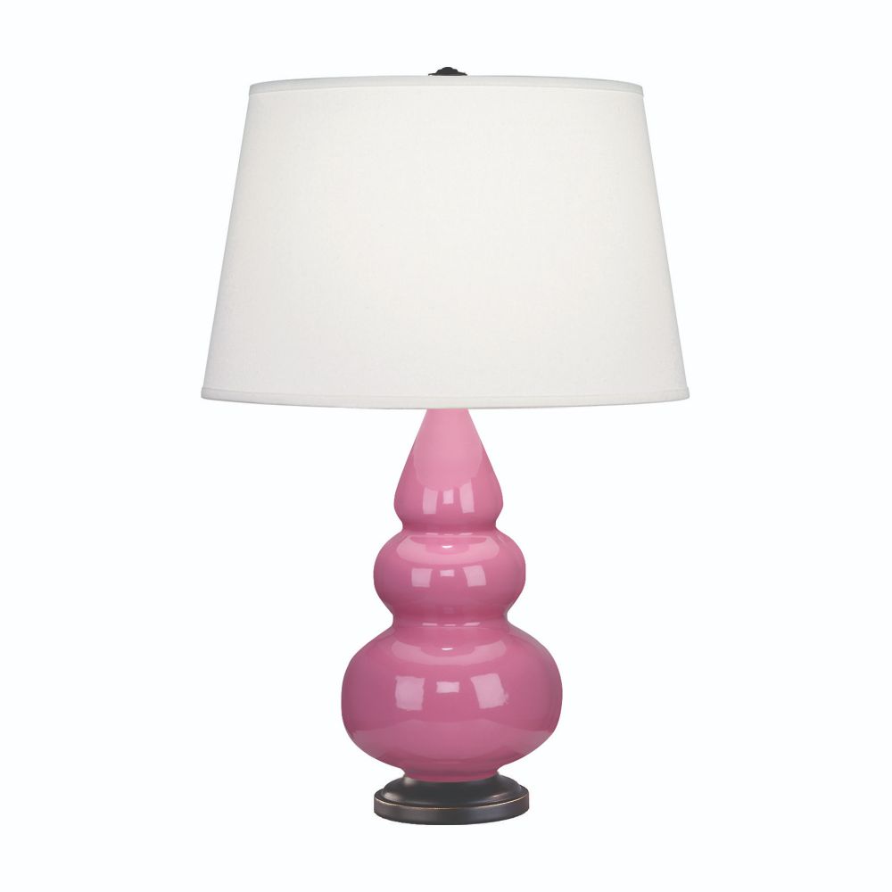 Robert Abbey 268X Schiaparelli Pink Small Triple Gourd Accent Lamp with Schiaparelli Pink Glazed Ceramic With Deep Patina Bronze Finished Accents