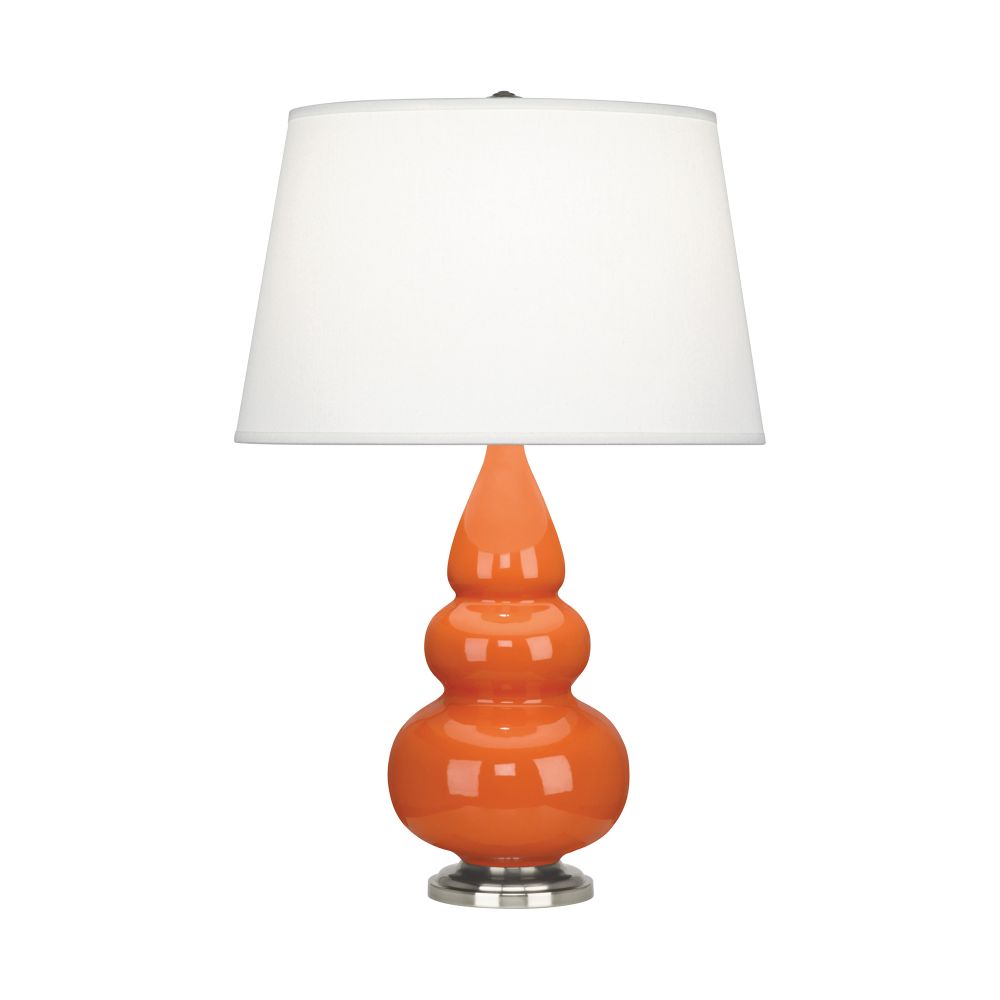 Robert Abbey 282X Pumpkin Small Triple Gourd Accent Lamp with Pumpkin Glazed Ceramic With Antique Silver Finished Accents