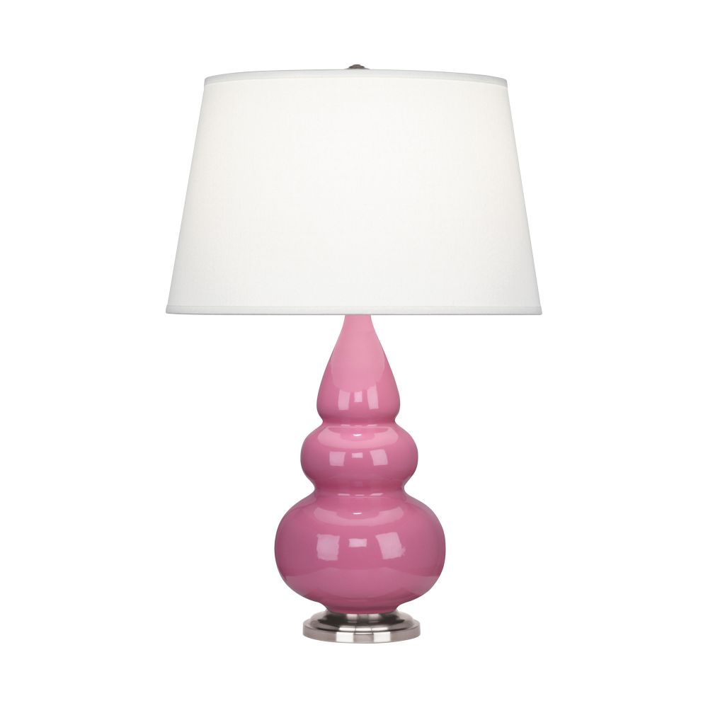 Robert Abbey 288X Schiaparelli Pink Small Triple Gourd Accent Lamp with Schiaparelli Pink Glazed Ceramic With Antique Silver Finished Accents