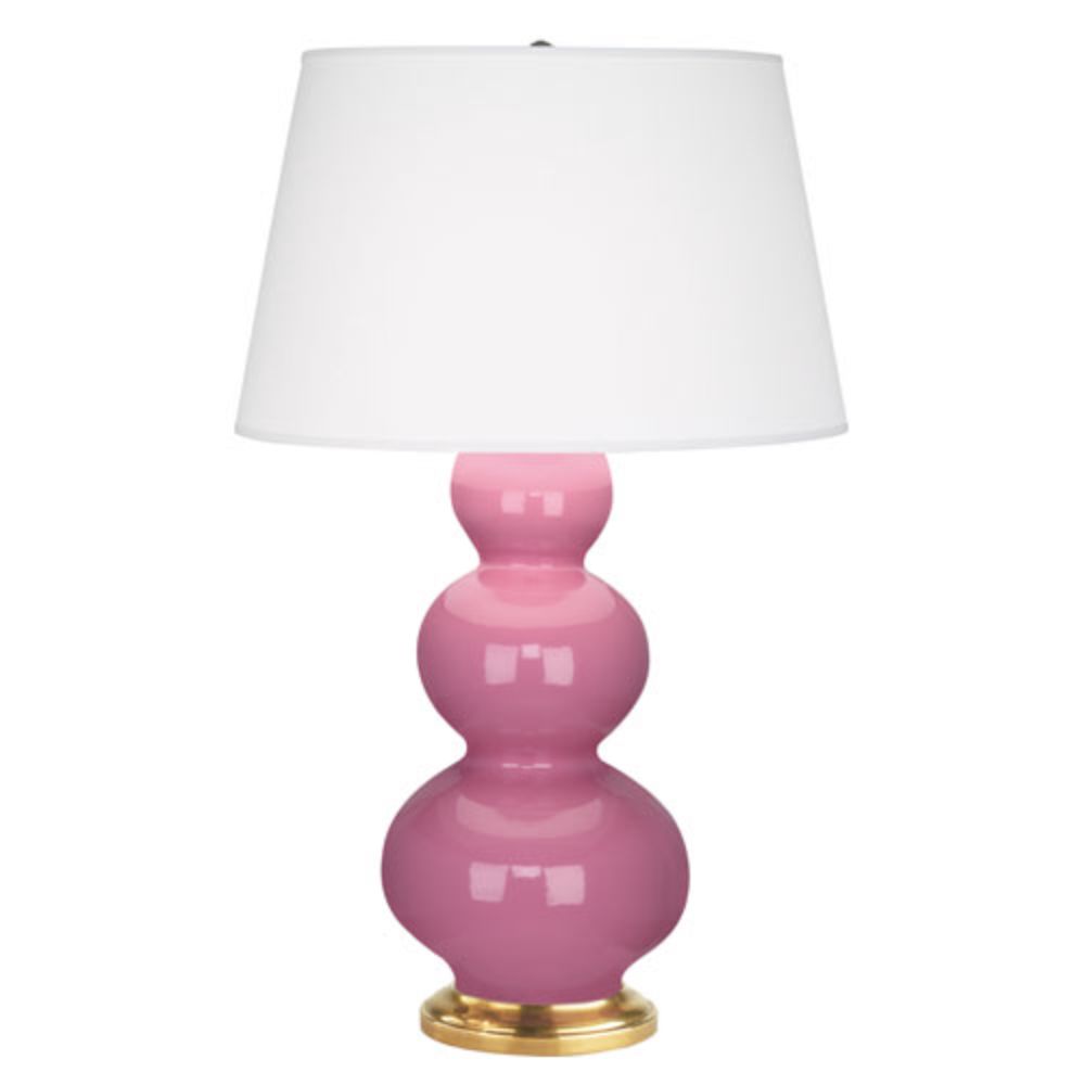 Robert Abbey 318X Schiaparelli Pink Triple Gourd Table Lamp with Schiaparelli Pink Glazed Ceramic With Antique Natural Brass Finished Accents