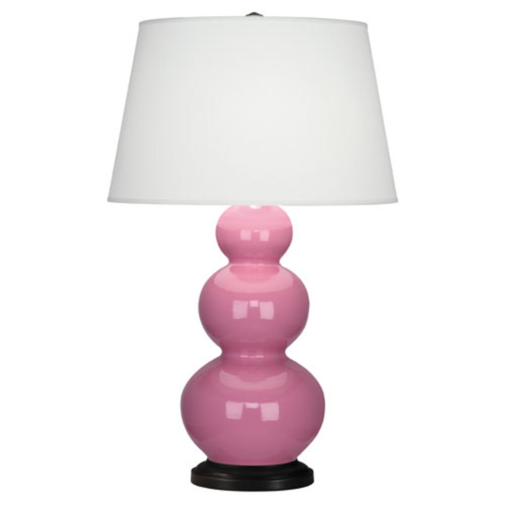 Robert Abbey 338X Schiaparelli Pink Triple Gourd Table Lamp with Schiaparelli Pink Glazed Ceramic With Deep Patina Bronze Finished Accents