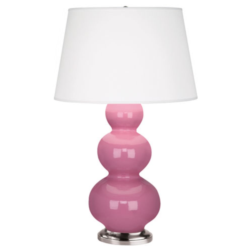 Robert Abbey 358X Schiaparelli Pink Triple Gourd Table Lamp with Schiaparelli Pink Glazed Ceramic With Antique Silver Finished Accents