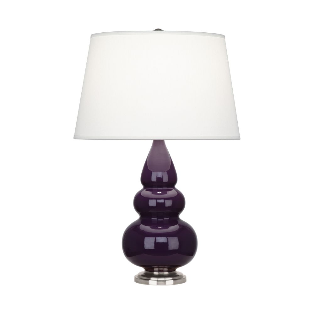 Robert Abbey 380X Amethyst Small Triple Gourd Accent Lamp with Amethyst Glazed Ceramic With Antique Silver Finished Accents