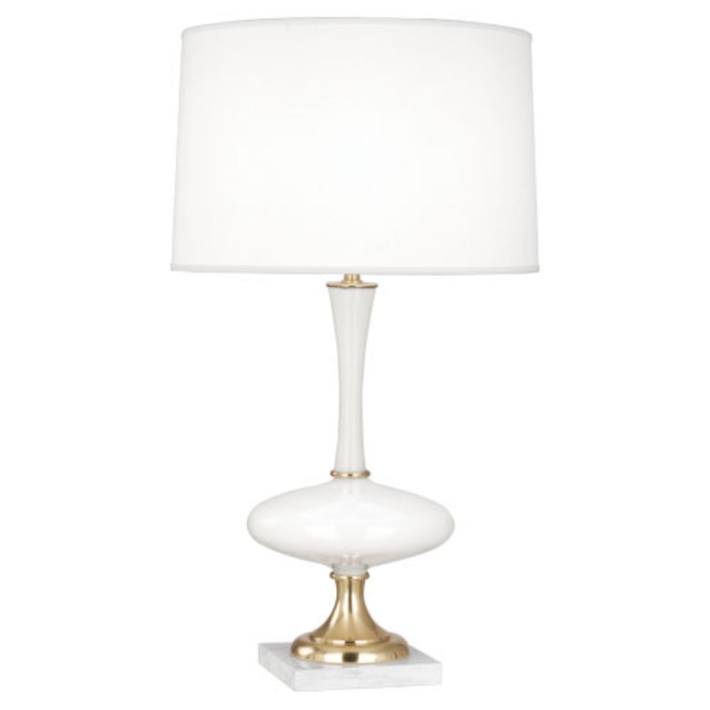 Robert Abbey 480 Raquel Table Lamp with White Glass W/ Modern Brass & White Marble Accents