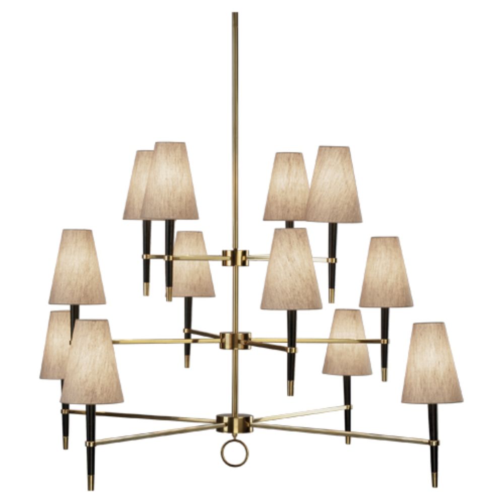 Robert Abbey 674 Jonathan Adler Ventana Chandelier with Ebony Finished Wood With Antique Brass Finished Accents