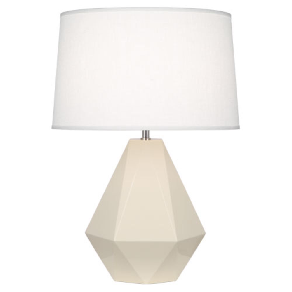 Robert Abbey 930 Bone Delta Table Lamp with Bone Glazed Ceramic With Polished Nickel Accents