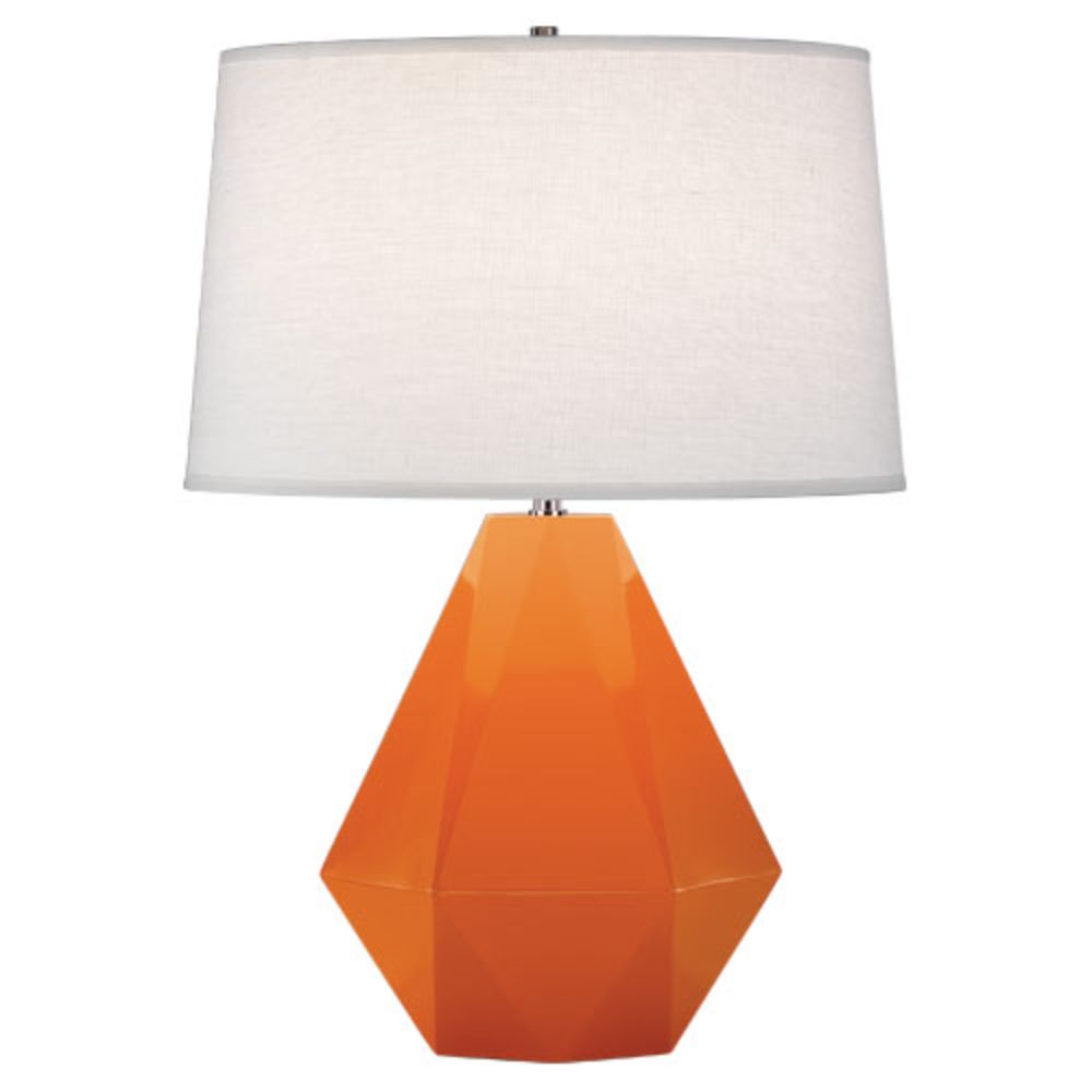 Robert Abbey 933 Pumpkin Delta Table Lamp with Pumpkin Glazed Ceramic With Polished Nickel Accents