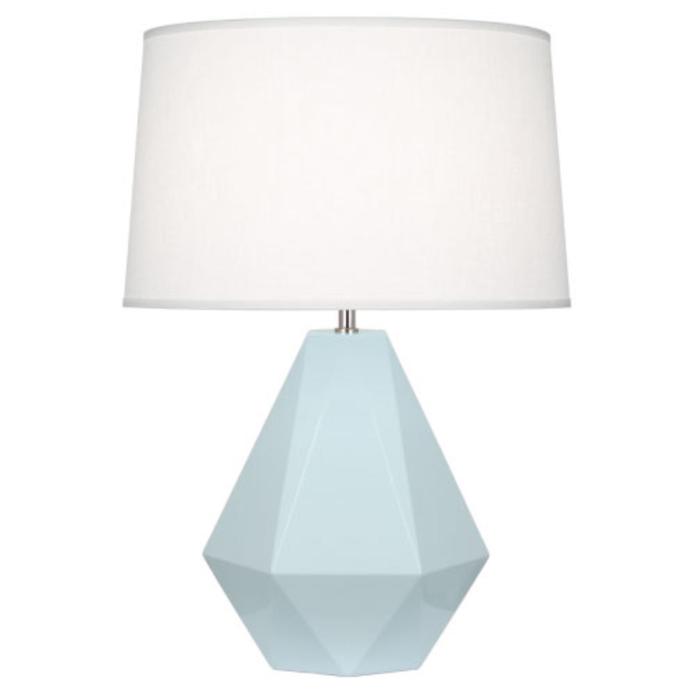 Robert Abbey 936 Baby Blue Delta Table Lamp with Baby Blue Glazed Ceramic With Polished Nickel Accents