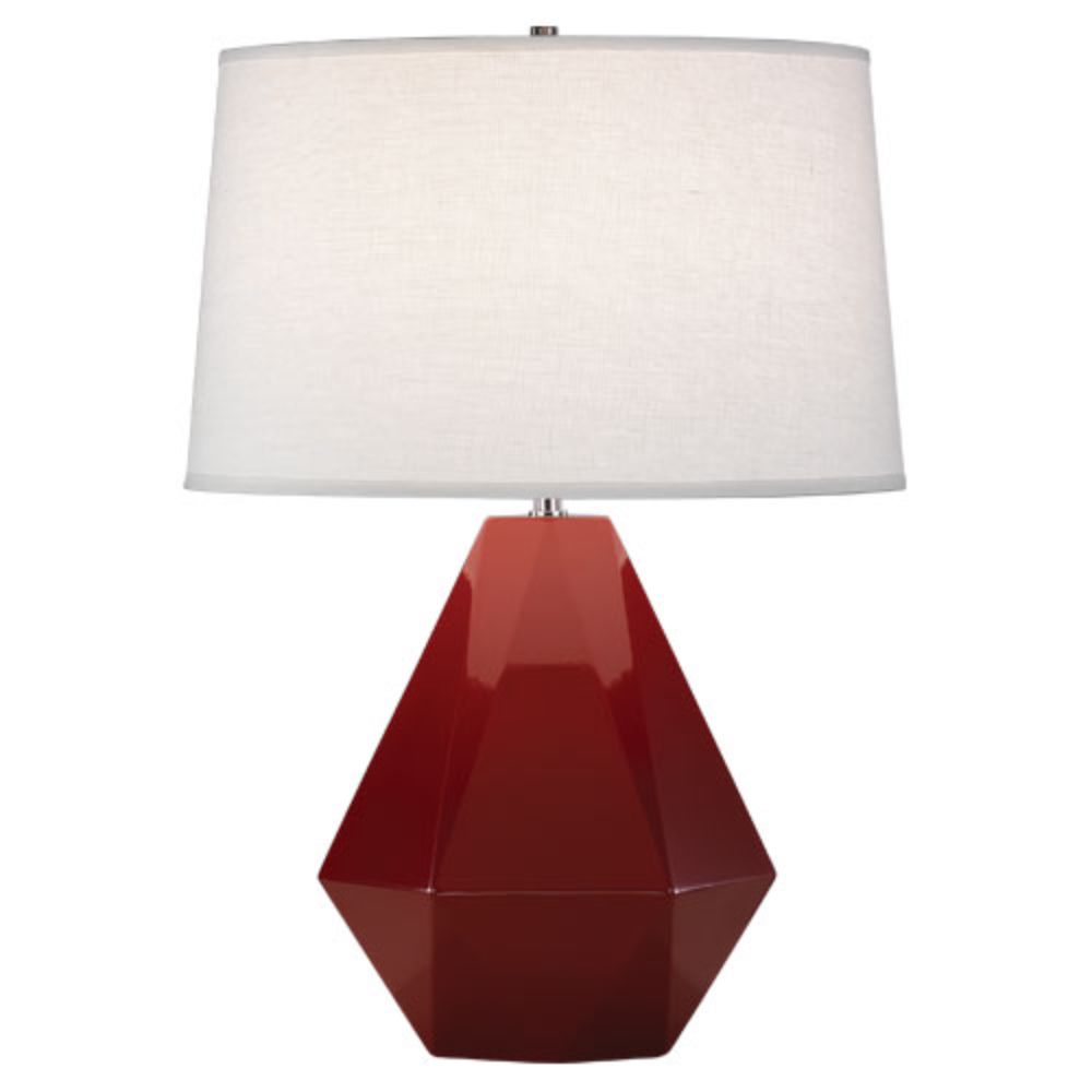 Robert Abbey 938 Oxblood Delta Table Lamp with Oxblood Glazed Ceramic With Polished Nickel Accents