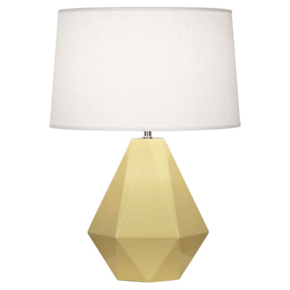Robert Abbey 940 Butter Delta Table Lamp with Butter Glazed Ceramic With Polished Nickel Accents