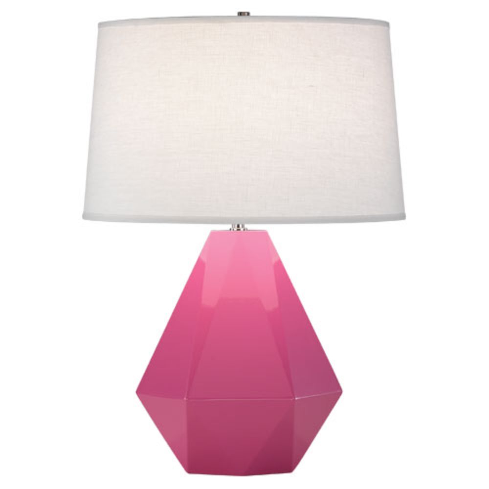 Robert Abbey 941 Schiaparelli Pink Delta Table Lamp with Schiaparelli Pink Glazed Ceramic With Polished Nickel Accents