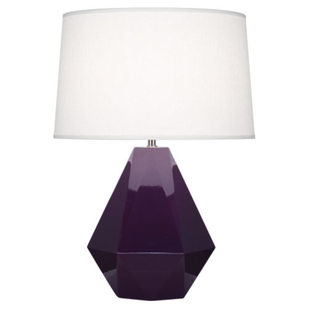 Robert Abbey 949 Amethyst Delta Table Lamp with Amethyst Glazed Ceramic With Polished Nickel Accents