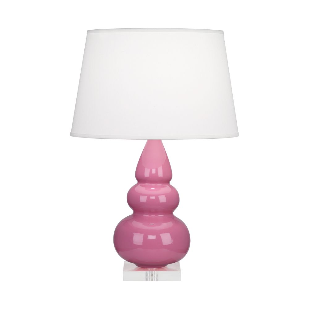 Robert Abbey A288X Schiaparelli Pink Small Triple Gourd Accent Lamp with Schiaparelli Pink Glazed Ceramic With Lucite Base