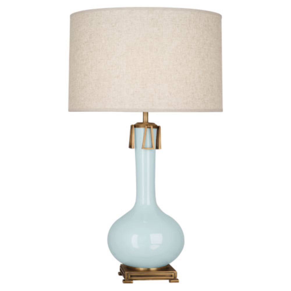 Robert Abbey BB992 Baby Blue Athena Table Lamp with Baby Blue Glazed Ceramic With Aged Brass Accents