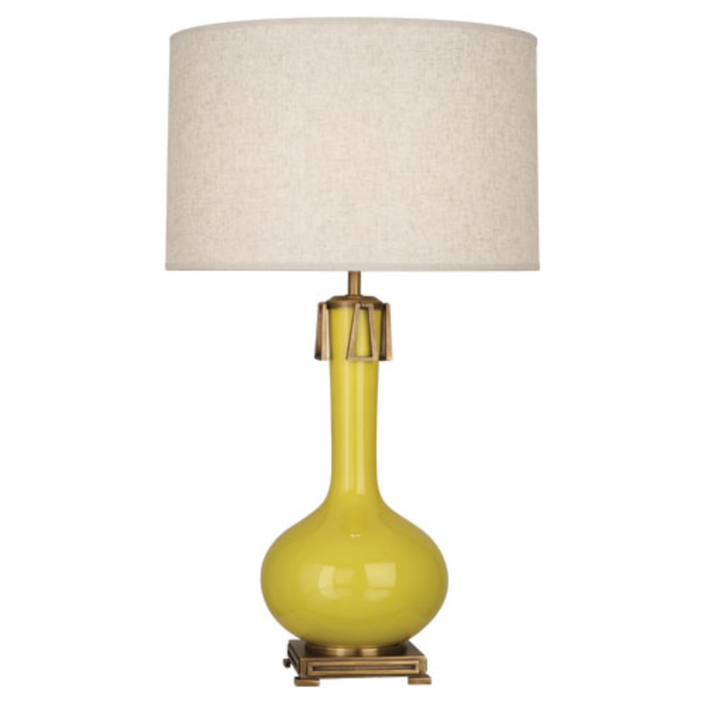 Robert Abbey CI992 Citron Athena Table Lamp with Citron Glazed Ceramic With Aged Brass Accents
