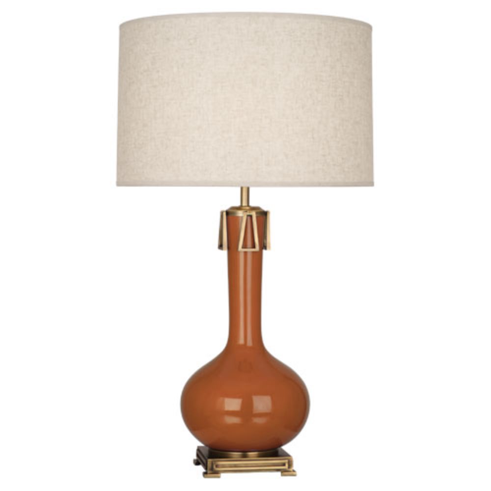 Robert Abbey CM992 Cinnamon Athena Table Lamp with Cinnamon Glazed Ceramic With Aged Brass Accents