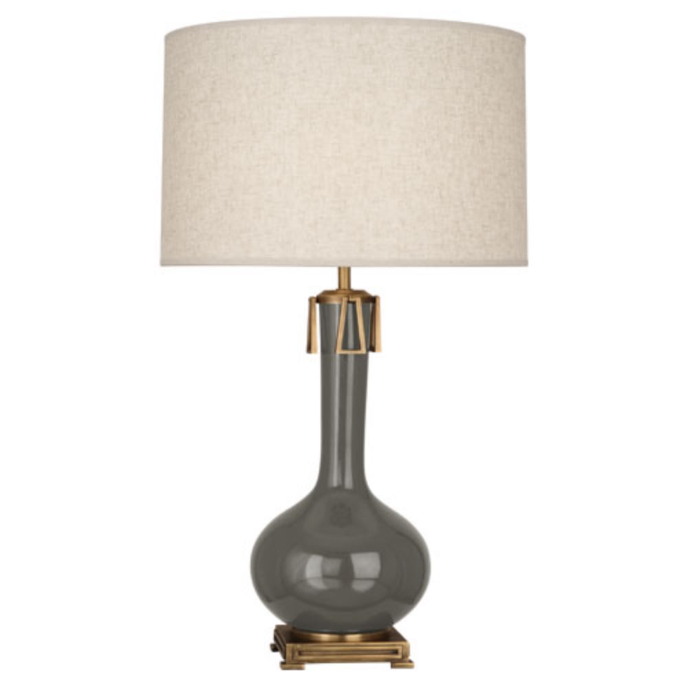 Robert Abbey CR992 Ash Athena Table Lamp with Ash Glazed Ceramic With Aged Brass Accents