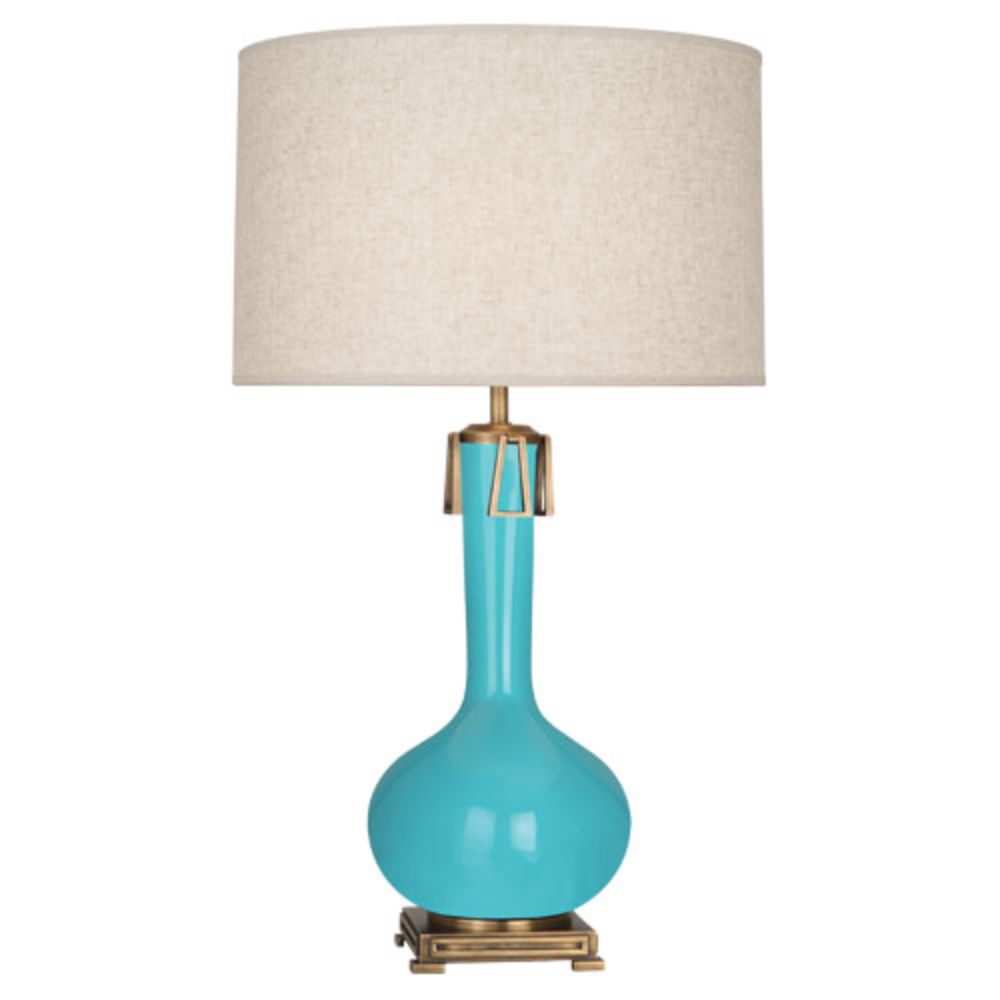 Robert Abbey EB992 Egg Blue Athena Table Lamp with Egg Blue Glazed Ceramic With Aged Brass Accents