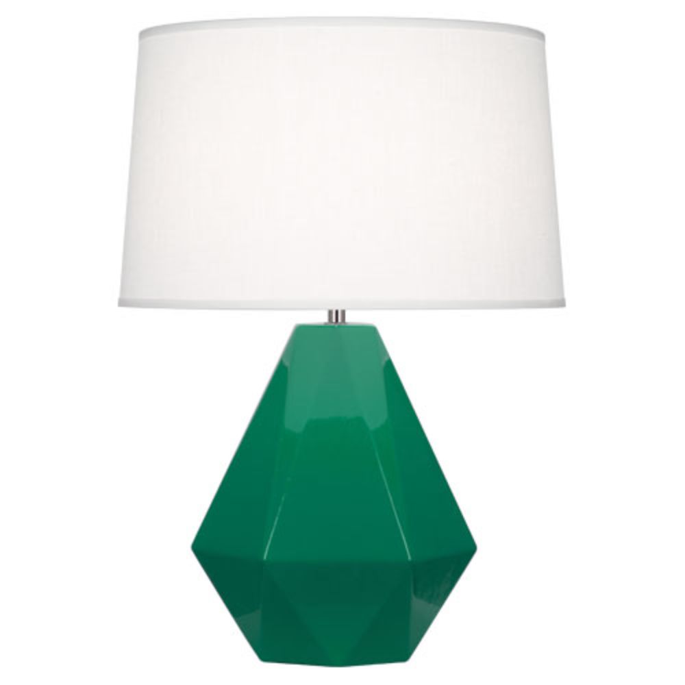 Robert Abbey EG930 Emerald Delta Table Lamp with Emerald Green Glazed Ceramic With Polished Nickel Accents