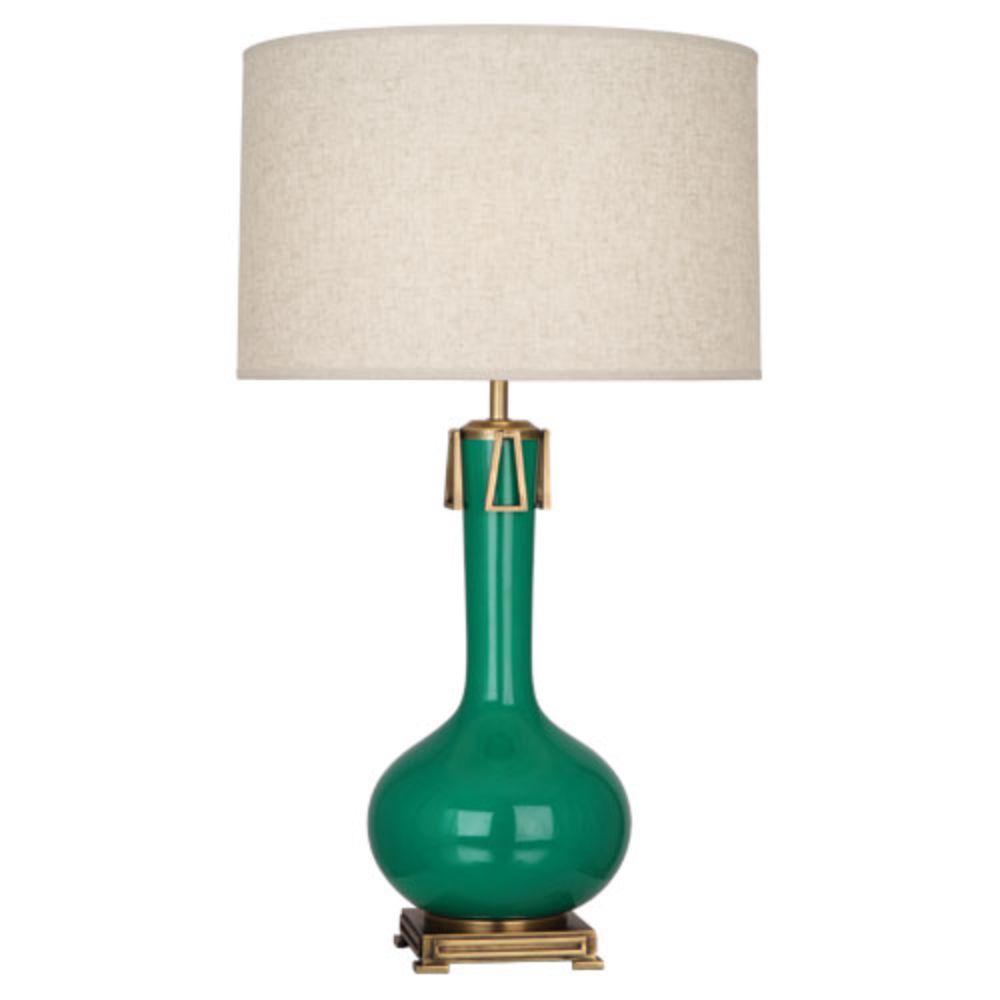 Robert Abbey EG992 Emerald Athena Table Lamp with Emerald Green Glazed Ceramic With Aged Brass Accents